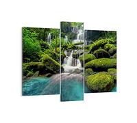 Moderne Impression sur Toile parc cascade eau Image Tableau Decoration Murale 95x80cm Deco Cadre Décoration Salon Chambre Triptyque 3 parties Grand Tableaux Decoratifs Muraux Art Wall CB95x80-3754