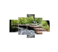 Moderne Impression sur Toile Parc nature vert arbres Image Tableau Decoration Murale 125x70cm Deco Cadre Décoration Salon Chambre Triptyque 5 parties Tableaux Decoratifs Muraux Art Wall EA125x70-0356