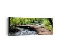 Moderne Impression sur Toile Parc nature vert arbres Image Tableau Decoration Murale 140x50cm Deco Cadre Décoration Salon Chambre Panoramique Grand Tableaux Decoratifs Muraux Art Wall AB140x50-0356