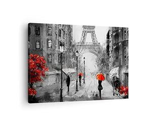Moderne Impression sur Toile Paris ville maison Image Tableau Decoration Murale 70x50cm Deco Cadre Décoration Salon Chambre Cuisine Horizontal Tableaux Decoratifs Muraux Art Wall Decor AA70x50-3942