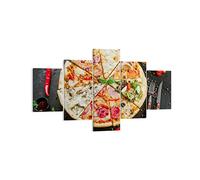 Moderne Impression sur Toile pizza fromage tomate Image Tableau Decoration Murale 125x70cm Deco Cadre Décoration Salon Chambre Triptyque 5 parties Tableaux Decoratifs Muraux Art Wall EA125x70-4118