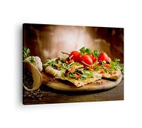 Moderne Impression sur Toile Pizza vegetariana italie nourriture Image Tableau Decoration Murale 70x50cm Deco Décoration Salon Chambre Horizontal Tableaux Decoratifs Muraux Art Wall AA70x50-2540
