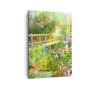 Moderne Impression sur Toile Pont parc fleur printemps Image Tableau Decoration Murale 50x70cm Deco Cadre Salon Chambre Cuisine Vertical Petit Tableaux Decoratifs Muraux Art Wall Decor PA50x70-2906