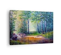 Moderne Impression sur Toile prairie eau arbre Image Tableau Decoration Murale 70x50cm Deco Cadre Décoration Salon Chambre Cuisine Horizontal Tableaux Decoratifs Muraux Art Wall Decor AA70x50-4063