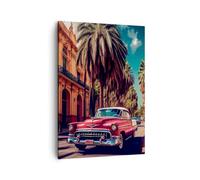 Moderne Impression sur Toile Rétro Voiture Palmier Image Tableau Decoration Murale 50x70cm Deco Cadre Salon Chambre Cuisine Vertical Petit Tableaux Decoratifs Muraux Art Wall Decor Design PA50x70-6173