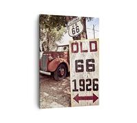Moderne Impression sur Toile route vieux 66 usa Image Tableau Decoration Murale 50x70cm Deco Cadre Salon Chambre Cuisine Vertical Petit Tableaux Decoratifs Muraux Art Wall Decor Design PA50x70-3562