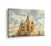 Moderne Impression sur Toile Russie moscou cathédrale place rouge Image Tableau Decoration Murale 70x50cm Deco Décoration Salon Chambre Horizontal Tableaux Decoratifs Muraux Art Wall AA70x50-2821