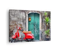 Moderne Impression sur Toile Scooter transport italie rétro Image Tableau Decoration Murale 70x50cm Deco Cadre Décoration Salon Chambre Horizontal Tableaux Decoratifs Muraux Art Wall AA70x50-2571