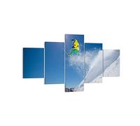 Moderne Impression sur Toile Ski hiver neige montagne Image Tableau Decoration Murale 125x70cm Deco Décoration Salon Chambre Triptyque 5 parties Tableaux Decoratifs Muraux Art Wall EA125x70-2856