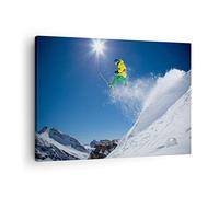 Moderne Impression sur Toile Ski hiver neige montagne Image Tableau Decoration Murale 70x50cm Deco Cadre Décoration Salon Chambre Cuisine Horizontal Tableaux Decoratifs Muraux Art Wall AA70x50-2856