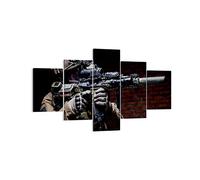 Moderne Impression sur Toile soldat fusil Image Tableau Decoration Murale 125x70cm Deco Cadre Décoration Salon Chambre Cuisine Triptyque 5 parties Tableaux Decoratifs Muraux Art Wall EA125x70-3785