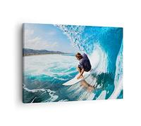 Moderne Impression sur Toile Surf Surfer Océan vague Image Tableau Decoration Murale 70x50cm Deco Cadre Décoration Salon Chambre Cuisine Horizontal Tableaux Decoratifs Muraux Art Wall AA70x50-2785