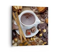 Moderne Impression sur Toile Tasse chocolat boisson cannelle Image Tableau Decoration Murale 30x30cm Deco Cadre Décoration Salon Chambre Cuisine Carré Tableaux Decoratifs Muraux Art Wall AC30x30-2488