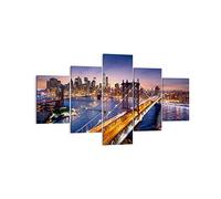 Moderne Impression sur Toile Usa america new york manhattan Image Tableau Decoration Murale 125x70cm Décoration Salon Chambre Triptyque 5 parties Tableaux Decoratifs Muraux Art Wall EA125x70-2820