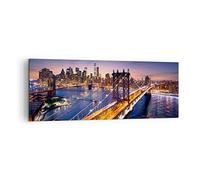 Moderne Impression sur Toile Usa america new york manhattan Image Tableau Decoration Murale 140x50cm Deco Cadre Décoration Salon Chambre Panoramique Tableaux Decoratifs Muraux Art Wall AB140x50-2820