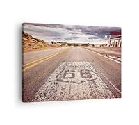 Moderne Impression sur Toile USA route 66 voyage Image Tableau Decoration Murale 70x50cm Deco Cadre Décoration Salon Chambre Cuisine Horizontal Tableaux Decoratifs Muraux Art Wall Decor AA70x50-2712