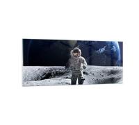 Moderne Impression sur Verre 100x40cm Image Tableau en Verre Decoration Murale Astronaute Lune Terre espace Grand Tableaux Decoratifs Muraux Chambre Panoramique Deco Cadre Salon Art GAB100x40-2864