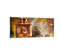 Moderne Impression sur Verre 100x40cm Image Tableau en Verre Decoration Murale Café grains broyeur tasse Grand Tableaux Decoratifs Muraux Chambre Panoramique Deco Cadre Salon Art GAB100x40-2592