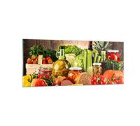 Moderne Impression sur Verre 100x40cm Image Tableau en Verre Decoration Murale La nourriture les légumes le brocoli la viande Grand Tableaux Decoratifs Panoramique Deco Salon Art GAB100x40-3182