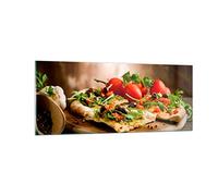 Moderne Impression sur Verre 100x40cm Image Tableau en Verre Decoration Murale Pizza vegetariana italie nourriture Grand Tableaux Decoratifs Muraux Chambre Panoramique Deco Salon Art GAB100x40-2540