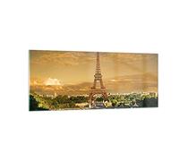 Moderne Impression sur Verre 100x40cm Image Tableau en Verre Decoration Murale Tour Eiffel France Paris Grand Tableaux Decoratifs Muraux Chambre Cuisine Panoramique Deco Cadre Salon Art GAB100x40-0435