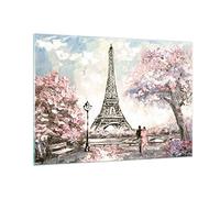 Moderne Impression sur Verre 100x70cm Image Tableau en Verre Decoration Murale Arbres Eiffle Couple France Grand Tableaux Decoratifs Muraux Chambre Horizontal Deco Cadre Salon Art GAA100x70-3147