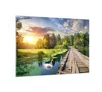 Moderne Impression sur Verre 100x70cm Image Tableau en Verre Decoration Murale architecture promenade Swan Paysage Grand Tableaux Decoratifs Muraux Chambre Horizontal Deco Salon Art GAA100x70-3179