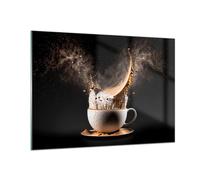 Moderne Impression sur Verre 100x70cm Image Tableau en Verre Decoration Murale Café Lait Tasse Grand Tableaux Decoratifs Muraux Chambre Cuisine Horizontal Deco Cadre Salon Art Wall GAA100x70-5718