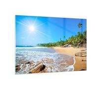 Moderne Impression sur Verre 100x70cm Image Tableau en Verre Decoration Murale Île paysage maledivy liberté Grand Tableaux Decoratifs Muraux Chambre Horizontal Deco Cadre Salon Art GAA100x70-2391