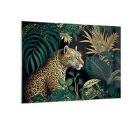 Moderne Impression sur Verre 100x70cm Image Tableau en Verre Decoration Murale Léopard Jungle Tropical Grand Tableaux Decoratifs Muraux Chambre Cuisine Horizontal Deco Cadre Salon Art GAA100x70-5720