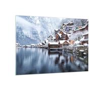 Moderne Impression sur Verre 100x70cm Image Tableau en Verre Decoration Murale Paysage Règlement De Montagne Hiver Grand Tableaux Decoratifs Muraux Chambre Horizontal Deco Salon Art GAA100x70-5363