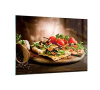 Moderne Impression sur Verre 100x70cm Image Tableau en Verre Decoration Murale Pizza vegetariana italie nourriture Grand Tableaux Decoratifs Muraux Chambre Horizontal Deco Salon Art GAA100x70-2540