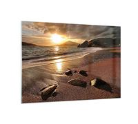 Moderne Impression sur Verre 100x70cm Image Tableau en Verre Decoration Murale Plage nuages soir côte Grand Tableaux Decoratifs Muraux Chambre Cuisine Horizontal Deco Cadre Salon Art GAA100x70-2527