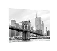 Moderne Impression sur Verre 100x70cm Image Tableau en Verre Decoration Murale Pont Brooklyn Noir Et Blanc Grand Tableaux Decoratifs Muraux Chambre Horizontal Deco Cadre Salon Art GAA100x70-4245