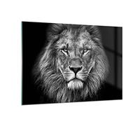 Moderne Impression sur Verre 100x70cm Image Tableau en Verre Decoration Murale Portrait Lion Noir Et Blanc Grand Tableaux Decoratifs Muraux Chambre Horizontal Deco Cadre Salon Art GAA100x70-4494