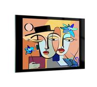 Moderne Impression sur Verre 100x70cm Image Tableau en Verre Decoration Murale Visages Moderne Cubisme Grand Tableaux Decoratifs Muraux Chambre Cuisine Horizontal Deco Cadre Salon Art GAA100x70-5764