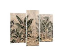 Moderne Impression sur Verre 130x100cm Image Tableau en Verre Decoration Murale Forêt Feuille Arbre Grand Tableaux Decoratifs Muraux Chambre Triptyque 3 parties Deco Cadre Salon Art GCB130x100-5101