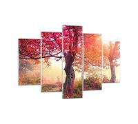 Moderne Impression sur Verre 150x100cm Image Tableau en Verre Decoration Murale arbre nature prairie Grand XXL Tableaux Decoratifs Muraux Chambre Triptyque 5 parties Deco Salon Art GEA150x100-3658