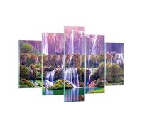 Moderne Impression sur Verre 150x100cm Image Tableau en Verre Decoration Murale cascade nature Grand XXL Tableaux Decoratifs Muraux Chambre Triptyque 5 parties Deco Cadre Salon Art GEA150x100-3893