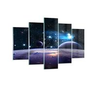 Moderne Impression sur Verre 150x100cm Image Tableau en Verre Decoration Murale cosmos planète Grand XXL Tableaux Decoratifs Muraux Chambre Triptyque 5 parties Deco Cadre Salon Art GEA150x100-3575