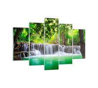 Moderne Impression sur Verre 150x100cm Image Tableau en Verre Decoration Murale Eau parc nature paysage Grand XXL Tableaux Decoratifs Muraux Chambre Triptyque 5 parties Deco Salon Art GEA150x100-2502