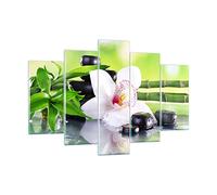 Moderne Impression sur Verre 150x100cm Image Tableau en Verre Decoration Murale fleur d'orchidée Grand XXL Tableaux Decoratifs Muraux Chambre Triptyque 5 parties Deco Cadre Salon Art GEA150x100-3659