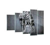 Moderne Impression sur Verre 150x100cm Image Tableau en Verre Decoration Murale Indien Plume Homme Grand XXL Tableaux Decoratifs Muraux Chambre Triptyque 5 parties Deco Cadre Salon Art GEG150x100-4914