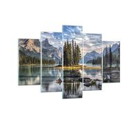 Moderne Impression sur Verre 150x100cm Image Tableau en Verre Decoration Murale Lac Paysage Nature Grand XXL Tableaux Decoratifs Muraux Chambre Triptyque 5 parties Deco Cadre Salon Art GEA150x100-4133