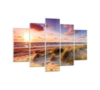 Moderne Impression sur Verre 150x100cm Image Tableau en Verre Decoration Murale mer plage dune Grand XXL Tableaux Decoratifs Muraux Chambre Triptyque 5 parties Deco Cadre Salon Art GEA150x100-3540