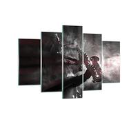 Moderne Impression sur Verre 150x100cm Image Tableau en Verre Decoration Murale Musicien Saxophoniste Noir Grand XXL Tableaux Decoratifs Chambre Triptyque 5 parties Deco Salon Art GEA150x100-4276