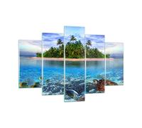 Moderne Impression sur Verre 150x100cm Image Tableau en Verre Decoration Murale Plage lagune eau océan Grand XXL Tableaux Decoratifs Muraux Chambre Triptyque 5 parties Deco Salon Art GEA150x100-2686