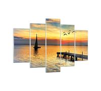 Moderne Impression sur Verre 150x100cm Image Tableau en Verre Decoration Murale Plage paysage eau pont Grand XXL Tableaux Decoratifs Muraux Chambre Triptyque 5 parties Deco Salon Art GEA150x100-2535