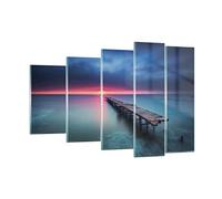 Moderne Impression sur Verre 150x100cm Image Tableau en Verre Decoration Murale Pont Mer Paysage Grand XXL Tableaux Decoratifs Muraux Chambre Triptyque 5 parties Deco Cadre Salon Art GEG150x100-4955
