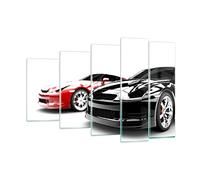 Moderne Impression sur Verre 150x100cm Image Tableau en Verre Decoration Murale Voitures sport élégance Grand XXL Tableaux Decoratifs Muraux Chambre Triptyque 5 parties Deco Salon Art GEG150x100-2390
